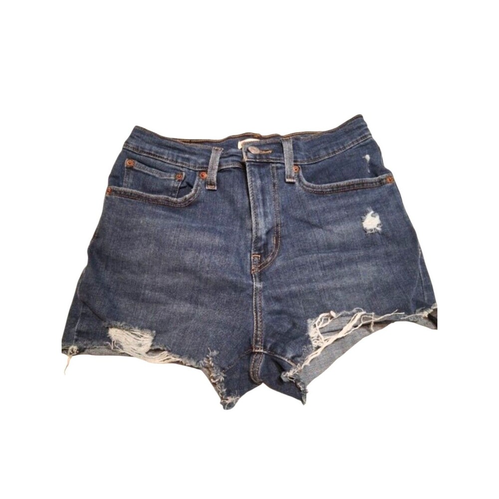 Levi's High Rise Shorts Medium Wash Distressed Denim - Size 27